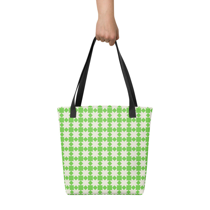 15x15 Retro Pattern Tote Bag with Handles Durable Fabric Green Checkered High Quality Tote for Work Beach Pool Vacation Trip Everday