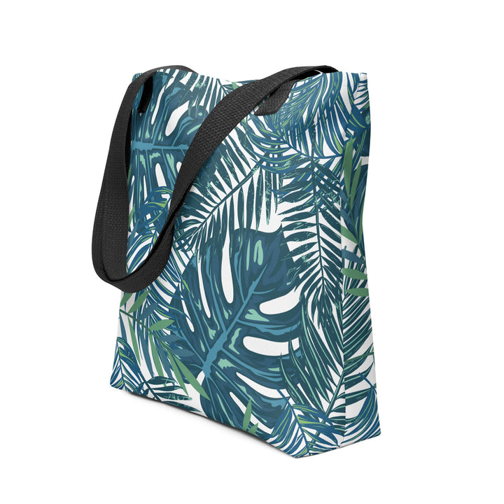 15x15 Tropical Floral Print Tote Bag with Handles Durable Fabric Dark Teal High Quality Tote for Work Beach Pool Vacation Trip Everday