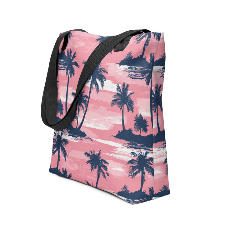 15X15 TOTE BAG - Tropical Tote with Handles Durable Fabric Pink Palm Trees High Quality for Work Beach Pool Vacation Trip