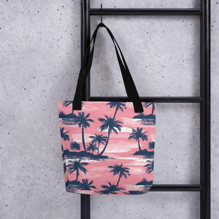 15X15 TOTE BAG - Tropical Tote with Handles Durable Fabric Pink Palm Trees High Quality for Work Beach Pool Vacation Trip