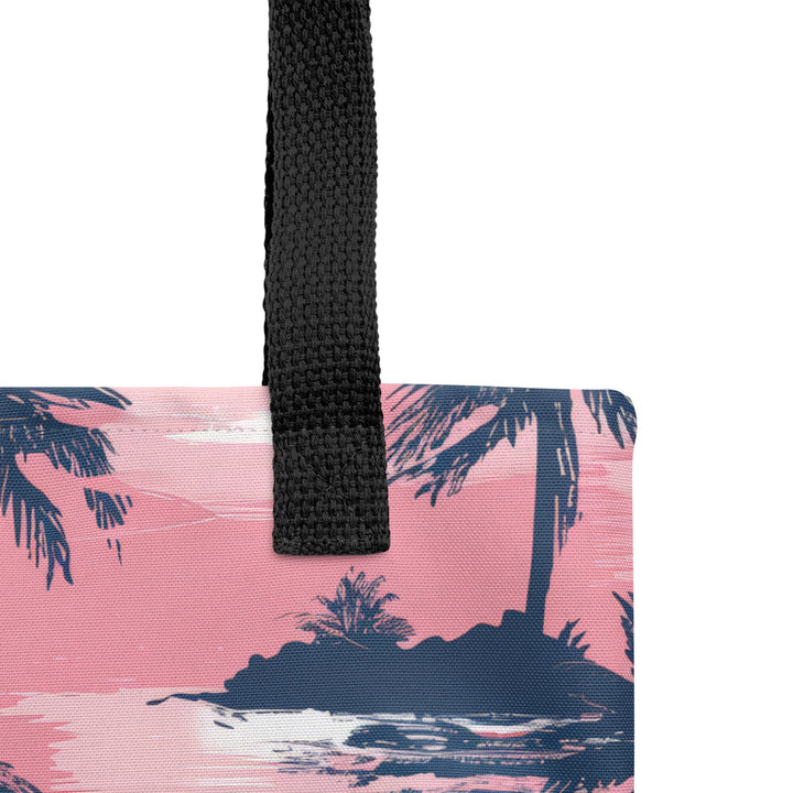 15X15 TOTE BAG - Tropical Tote with Handles Durable Fabric Pink Palm Trees High Quality for Work Beach Pool Vacation Trip