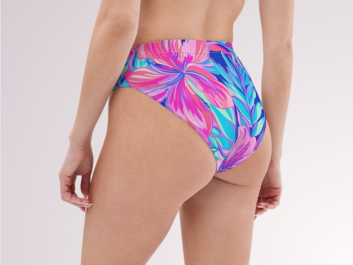 Tropical Floral Print High Waisted Bikini Bottoms Pink Blue Womens Swimwear Separates Sun Protection Sexy Swim Wear for Vacation Beach Pool