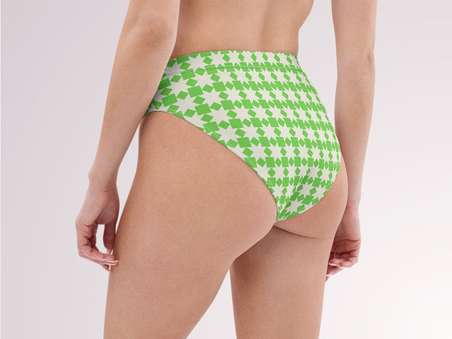 Retro Pattern High Waisted Bikini Bottoms Green Checkered Womens Swimwear Separates UV Sun Protection Sexy Swim Wear for Vacation Beach Pool