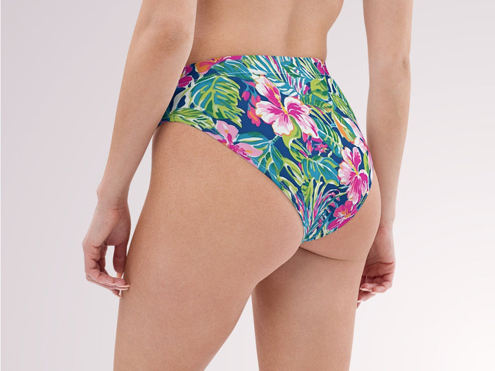 Tropical Floral Print High Waisted Bikini Bottoms Rose Pink Womens Swimwear Separates Sun Protection Sexy Swim Wear for Vacation Beach Pool