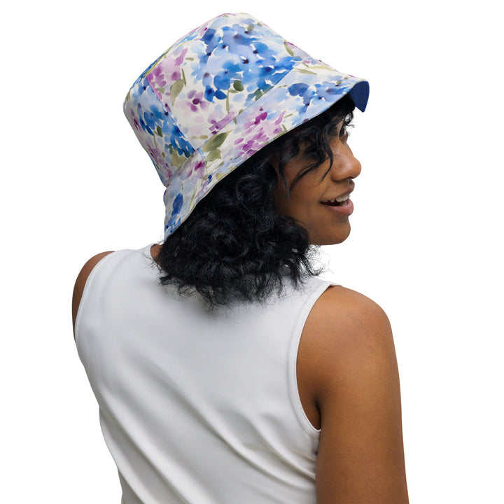 Unisex Floral Print Reversible Bucket Hat UV Sun Protection UPF 50+ Mens Womens Pink & Blue Printed Pattern Hat for Beach Pool Party Everday