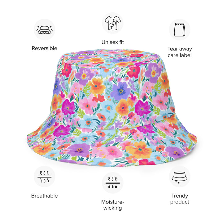 Unisex Floral Print Reversible Bucket Hat UV Sun Protection UPF 50+ Mens Womens Colorful Printed Pattern Hat for Beach Pool Party Everday