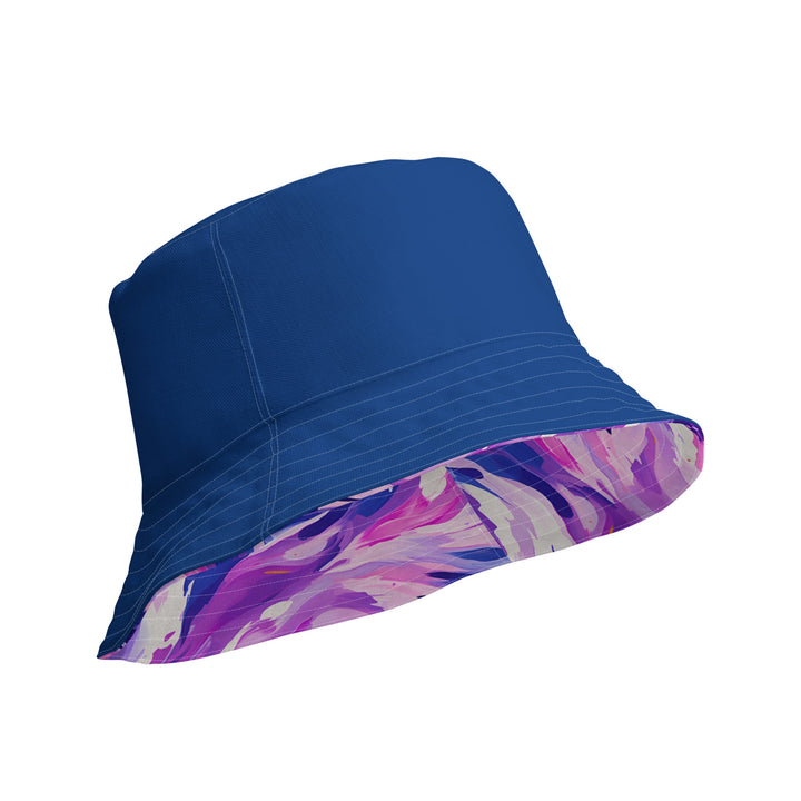 Unisex Abstract Print Reversible Bucket Hat UV Sun Protection Mens Womens Blue & Purple Printed Pattern Hat for Beach Pool Party Everday