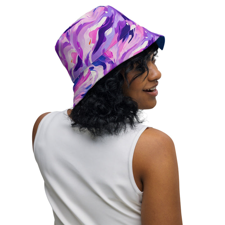 Unisex Abstract Print Reversible Bucket Hat UV Sun Protection Mens Womens Blue & Purple Printed Pattern Hat for Beach Pool Party Everday