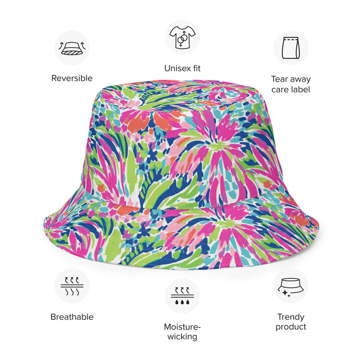 Unisex Tropical Floral Print Reversible Bucket Hat UV Sun Protection Mens Womens Colorful Printed Pattern Hat for Beach Pool Party Everday