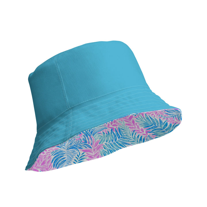 Unisex Tropical Floral Print Reversible Bucket Hat Sun Protection Mens Womens Pink & Blue Printed Pattern Hat for Beach Pool Party Everday