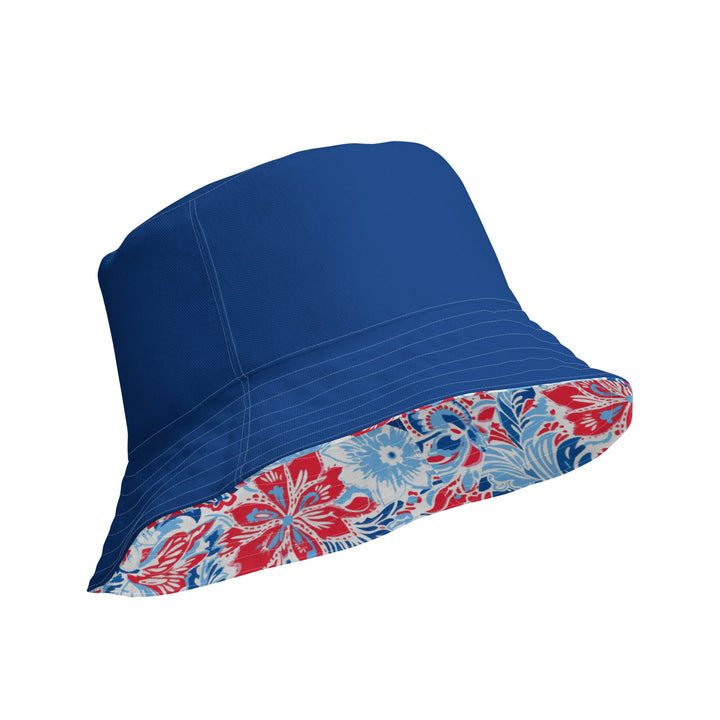 Unisex Floral Print Reversible Bucket Hat UV Sun Protection Mens Womens Red White & Blue Printed Pattern Hat for Beach Pool Party Everday