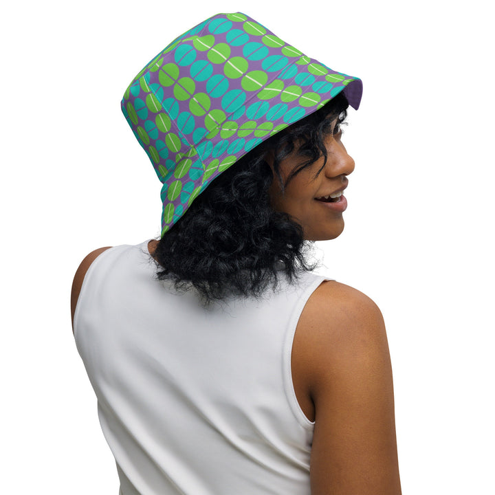 Unisex Retro Style Reversible Bucket Hat UV Sun Protection Mens Womens Green Blue & Purple Printed Pattern Hat for Beach Pool Party Everday