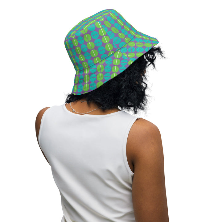 Unisex Retro Style Reversible Bucket Hat UV Sun Protection Mens Womens Green Blue & Purple Printed Pattern Hat for Beach Pool Party Everday