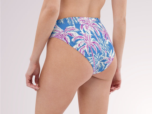 Tropical Palm Trees High Waisted Bikini Bottoms Pink Blue Womens Swimwear Separates UV Sun Protection Sexy Swim Wear for Vacation Beach Pool