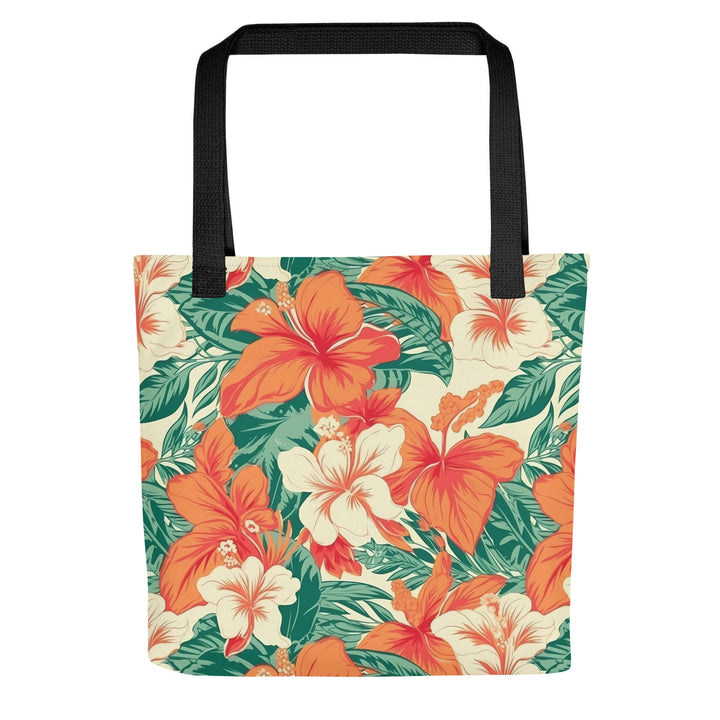 15x15 Tropical Floral Print Tote Bag with Handles Durable Fabric Hibiscus Hawaiian High Quality Tote for Work Beach Pool Vacation Trip