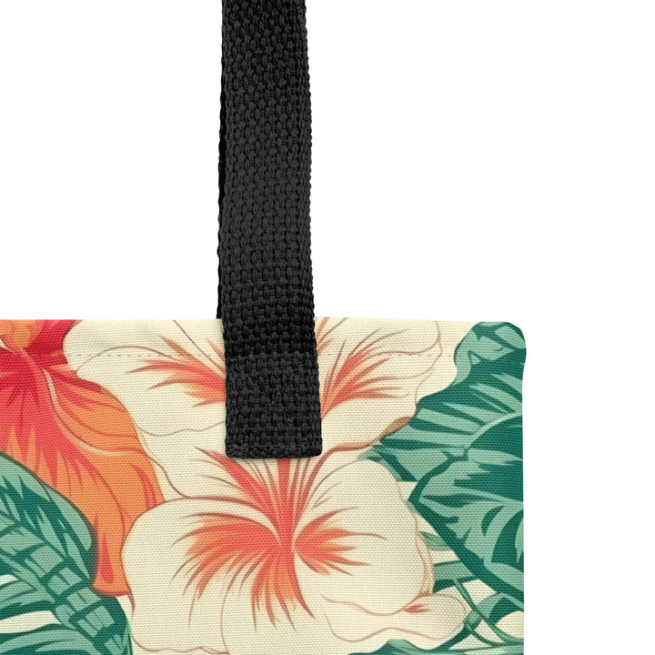 15x15 Tropical Floral Print Tote Bag with Handles Durable Fabric Hibiscus Hawaiian High Quality Tote for Work Beach Pool Vacation Trip