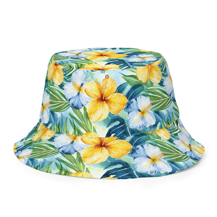 REVERSIBLE BUCKET HAT - Unisex Tropical Hat with Sun Protection Mens Womens Hawaiian Hibiscus Print Printed Pattern Hat for Beach Pool Party