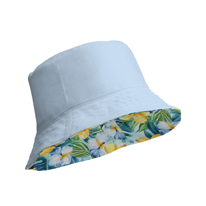 REVERSIBLE BUCKET HAT - Unisex Tropical Hat with Sun Protection Mens Womens Hawaiian Hibiscus Print Printed Pattern Hat for Beach Pool Party