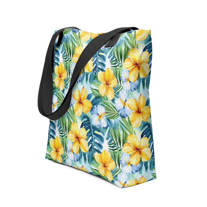 15X15 TOTE BAG - Tropical Tote with Handles Durable Fabric Hawaiian Hibiscus Print High Quality for Work Beach Pool Vacation Trip