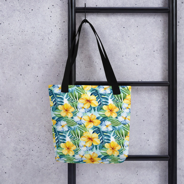 15X15 TOTE BAG - Tropical Tote with Handles Durable Fabric Hawaiian Hibiscus Print High Quality for Work Beach Pool Vacation Trip