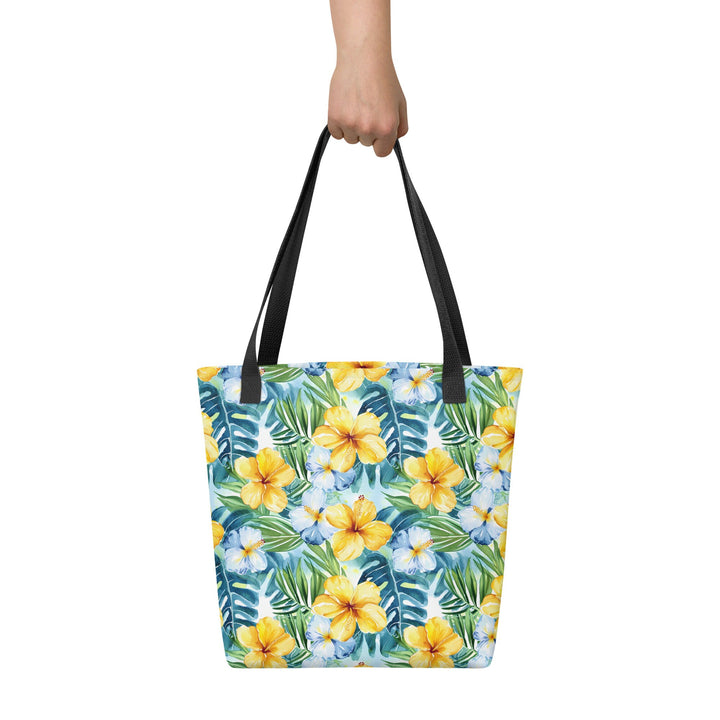 15X15 TOTE BAG - Tropical Tote with Handles Durable Fabric Hawaiian Hibiscus Print High Quality for Work Beach Pool Vacation Trip