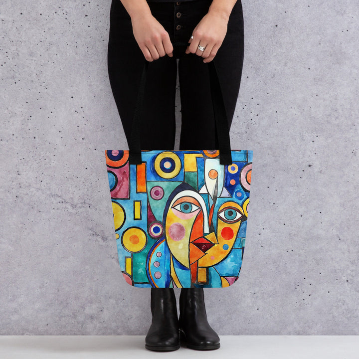 15X15 TOTE BAG - Abstract Tote with Handles Durable Fabric Cubism Art High Quality for Work Beach Pool Vacation Trip