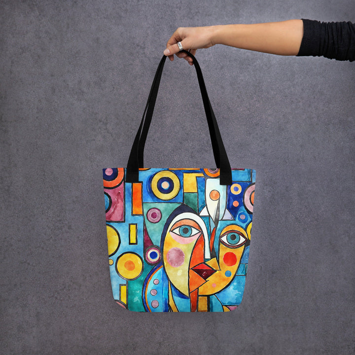 15X15 TOTE BAG - Abstract Tote with Handles Durable Fabric Cubism Art High Quality for Work Beach Pool Vacation Trip