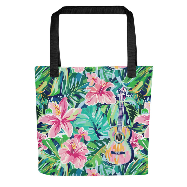 15X15 TOTE BAG - Tropical Floral Tote with Handles Durable Fabric Guitar High Quality for Work Beach Pool Vacation Trip