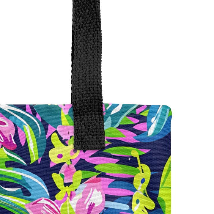 15X15 TOTE BAG - Tropical Floral Tote with Handles Durable Fabric Blue Pink Hibiscus Flower High Quality for Work Beach Pool Vacation Trip