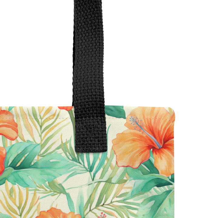 15X15 TOTE BAG - Tropical Floral Tote with Handles Durable Fabric Orange Hibiscus Flowers High Quality for Work Beach Pool Vacation Trip