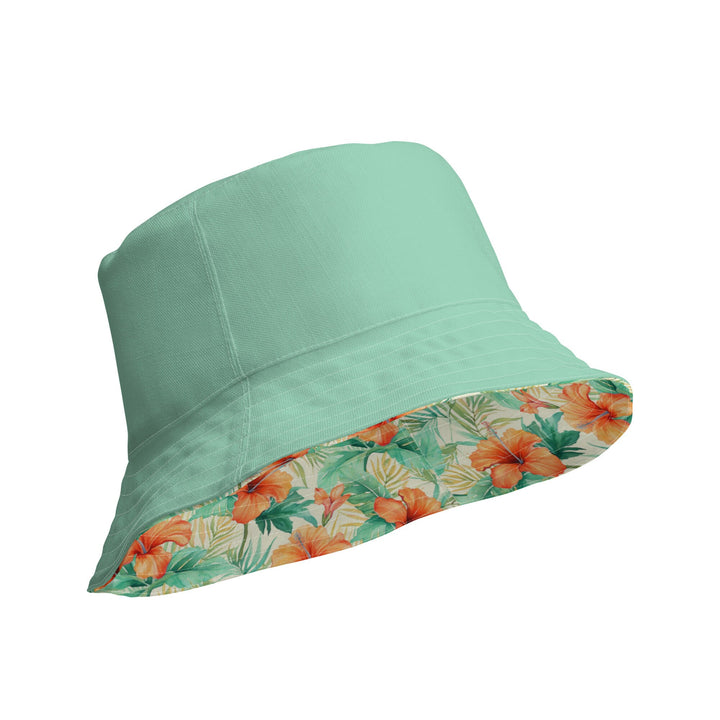 REVERSIBLE BUCKET HAT - Unisex Tropical Floral Hat with Sun Protection Mens Womens Orange Hibiscus Flowers Print Hat for Beach Pool Party