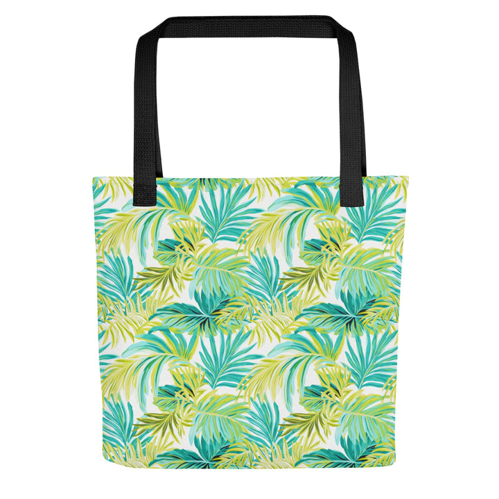 15X15 TOTE BAG - Tropical Leaves Tote with Handles Durable Fabric Green & Teal Palm Leaves High Quality for Work Beach Pool Vacation Trip