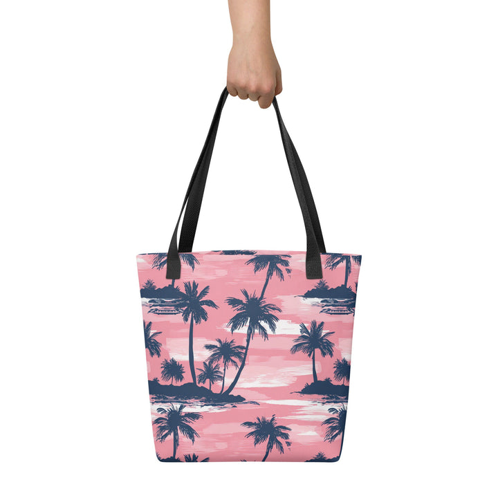 15X15 TOTE BAG - Tropical Tote with Handles Durable Fabric Pink Palm Trees High Quality for Work Beach Pool Vacation Trip