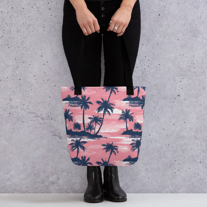 15X15 TOTE BAG - Tropical Tote with Handles Durable Fabric Pink Palm Trees High Quality for Work Beach Pool Vacation Trip