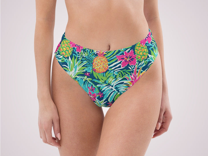 Pineapple Tropical Fruit High Waisted Bikini Bottoms Green Womens Swimwear Separates Sun Protection Sexy Swim Wear for Vacation Beach Pool