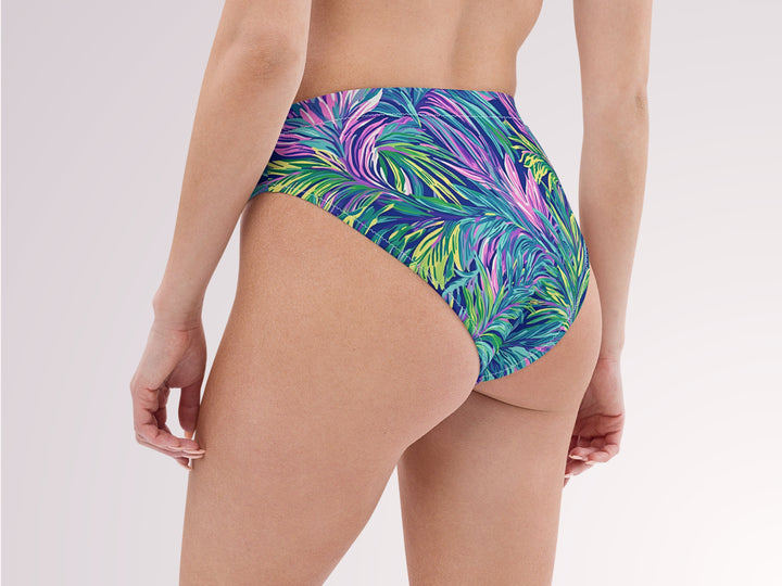 Tropical Palm Leaves High Waisted Bikini Bottoms Blue Purple Womens Swimwear Separates Sun Protection Sexy Swim Wear for Vacation Beach Pool