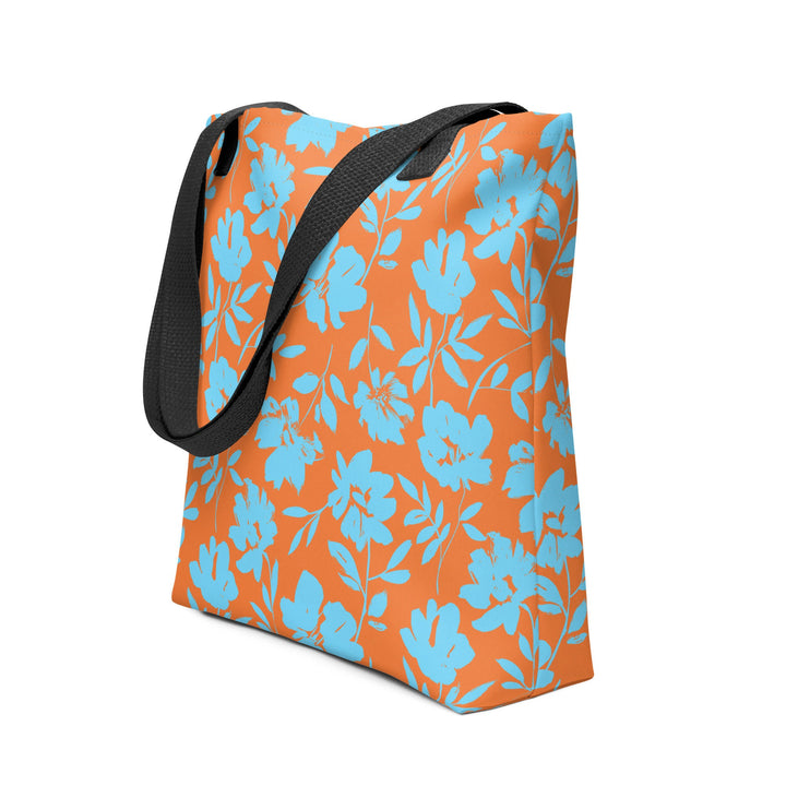 15X15 TOTE BAG - Tropical Floral Tote with Handles Durable Fabric Orange & Blue High Quality for Work Beach Pool Vacation Trip