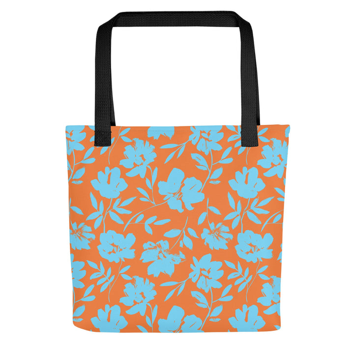 15X15 TOTE BAG - Tropical Floral Tote with Handles Durable Fabric Orange & Blue High Quality for Work Beach Pool Vacation Trip