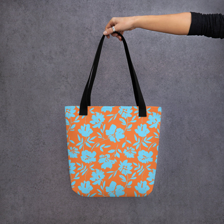 15X15 TOTE BAG - Tropical Floral Tote with Handles Durable Fabric Orange & Blue High Quality for Work Beach Pool Vacation Trip