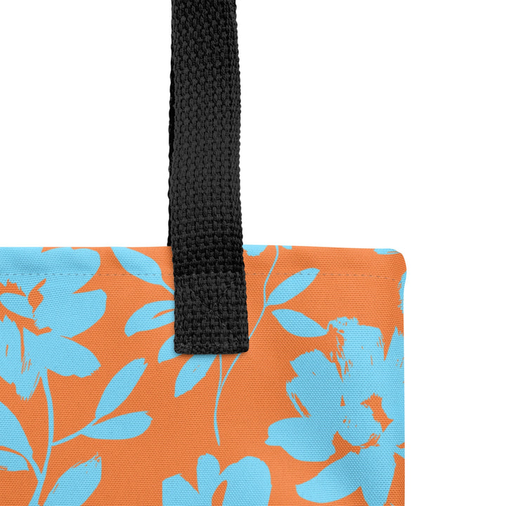 15X15 TOTE BAG - Tropical Floral Tote with Handles Durable Fabric Orange & Blue High Quality for Work Beach Pool Vacation Trip