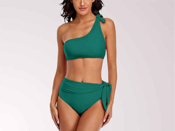 One-shoulder Knotted Bikini Set