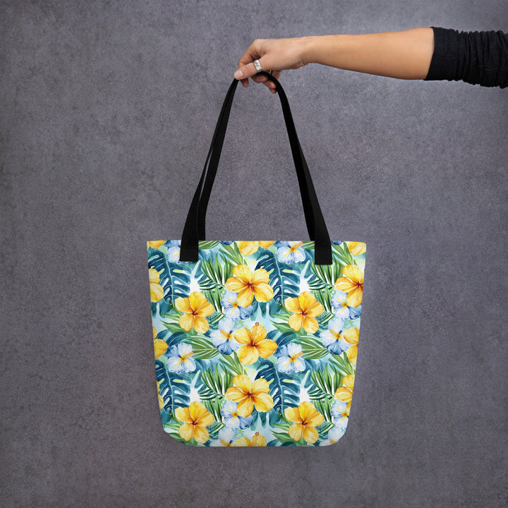 15X15 TOTE BAG - Tropical Tote with Handles Durable Fabric Hawaiian Hibiscus Print High Quality for Work Beach Pool Vacation Trip