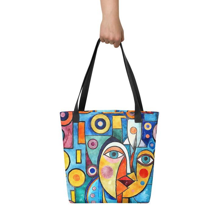 15X15 TOTE BAG - Abstract Tote with Handles Durable Fabric Cubism Art High Quality for Work Beach Pool Vacation Trip