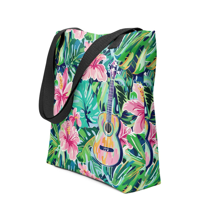 15X15 TOTE BAG - Tropical Floral Tote with Handles Durable Fabric Guitar High Quality for Work Beach Pool Vacation Trip