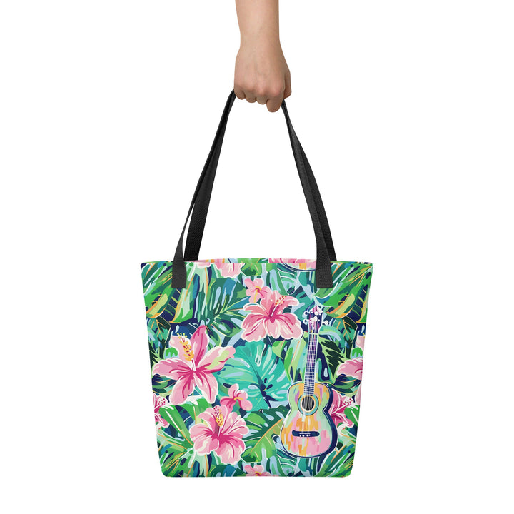 15X15 TOTE BAG - Tropical Floral Tote with Handles Durable Fabric Guitar High Quality for Work Beach Pool Vacation Trip