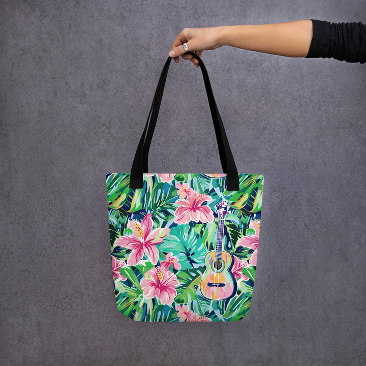 15X15 TOTE BAG - Tropical Floral Tote with Handles Durable Fabric Guitar High Quality for Work Beach Pool Vacation Trip