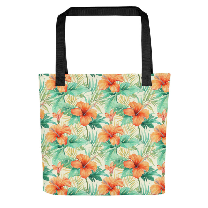 15X15 TOTE BAG - Tropical Floral Tote with Handles Durable Fabric Orange Hibiscus Flowers High Quality for Work Beach Pool Vacation Trip