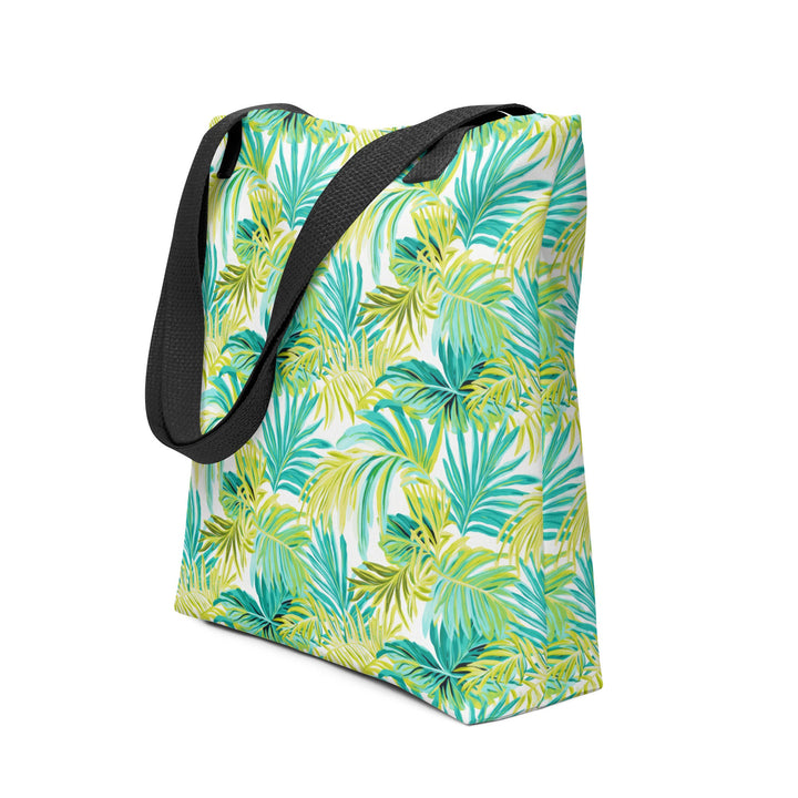 15X15 TOTE BAG - Tropical Leaves Tote with Handles Durable Fabric Green & Teal Palm Leaves High Quality for Work Beach Pool Vacation Trip