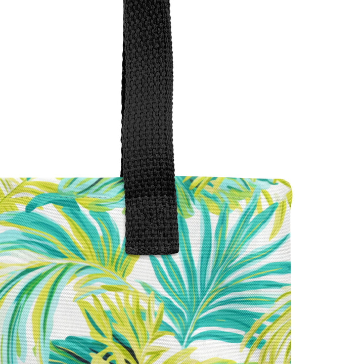 15X15 TOTE BAG - Tropical Leaves Tote with Handles Durable Fabric Green & Teal Palm Leaves High Quality for Work Beach Pool Vacation Trip