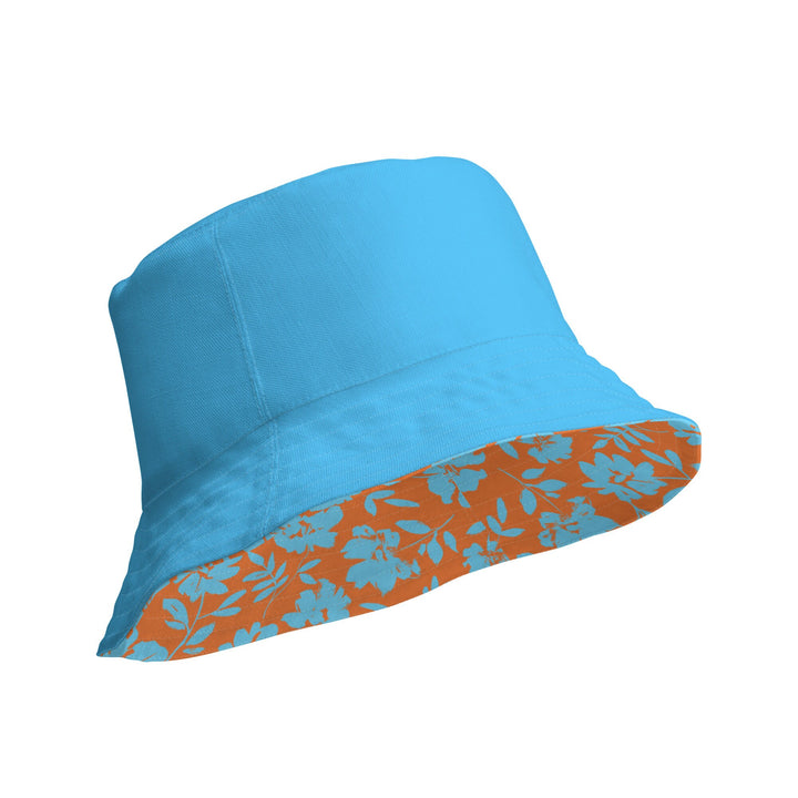 REVERSIBLE BUCKET HAT - Unisex Tropical Floral Hat with Sun Protection Mens Womens Orange & Blue Printed Pattern Hat for Beach Pool Party